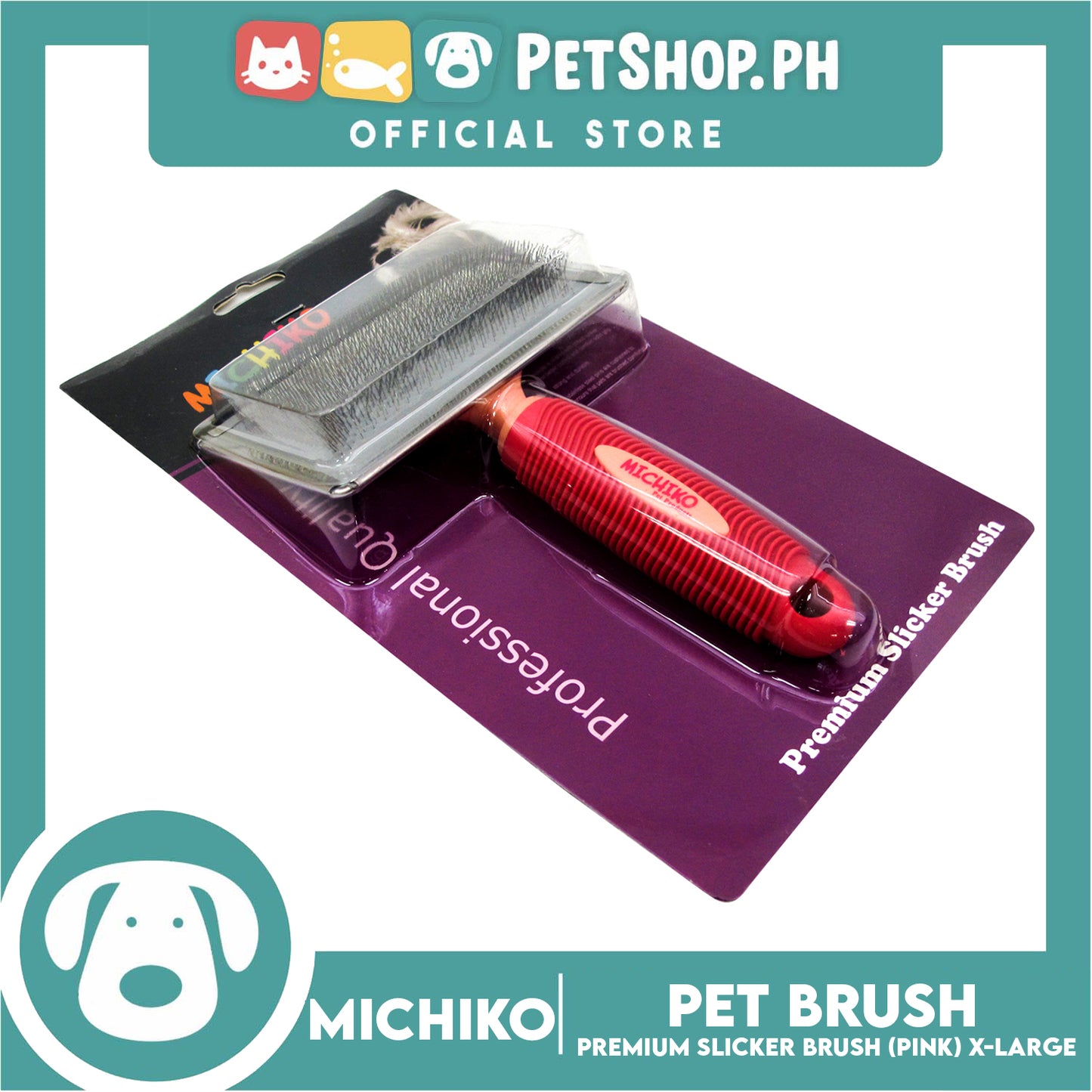 Michiko Premium Slicker Brush Pink Color (Extra Large) Pet Brush, Pet Grooming