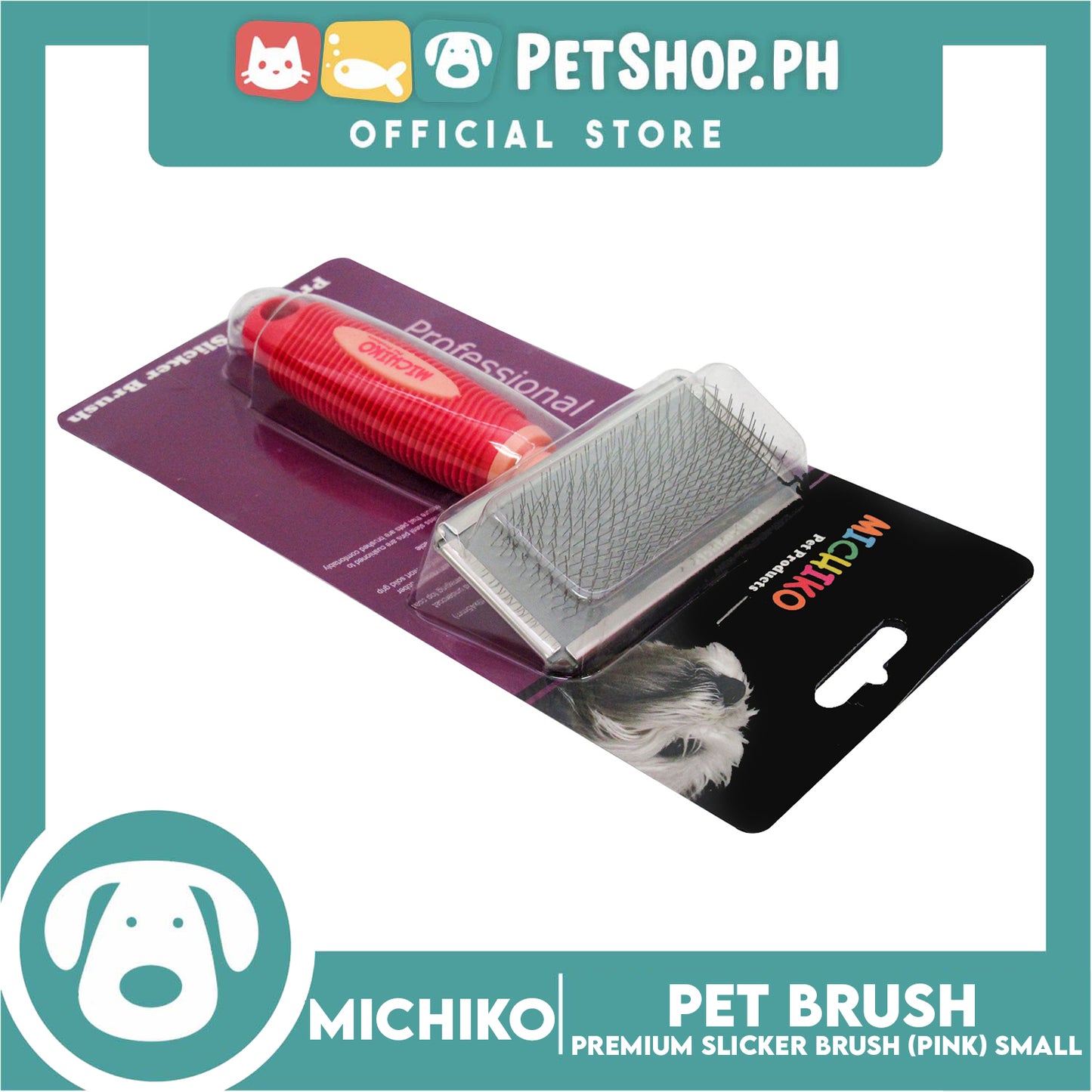 Michiko Premium Slicker Brush Pink Color (Small) Pet Brush, Pet Grooming
