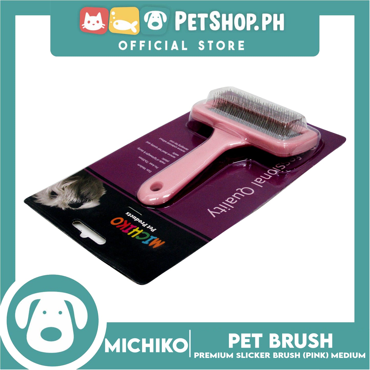 Michiko Slicker Brush Pink Color (Medium) Pet Brush, Pet Grooming