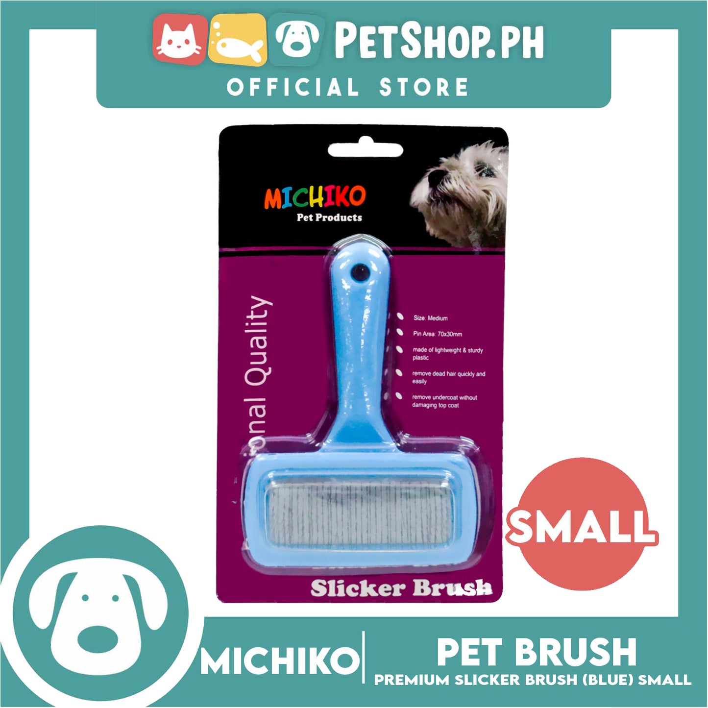 Michiko Slicker Brush Blue Color (Small) Pet Brush, Pet Grooming