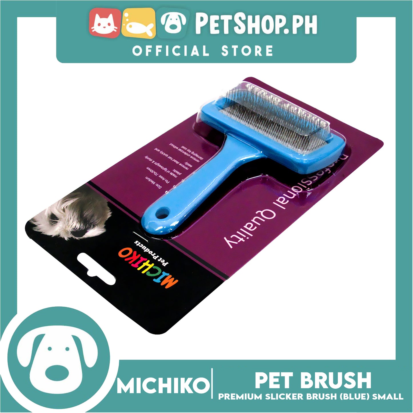 Michiko Slicker Brush Blue Color (Small) Pet Brush, Pet Grooming