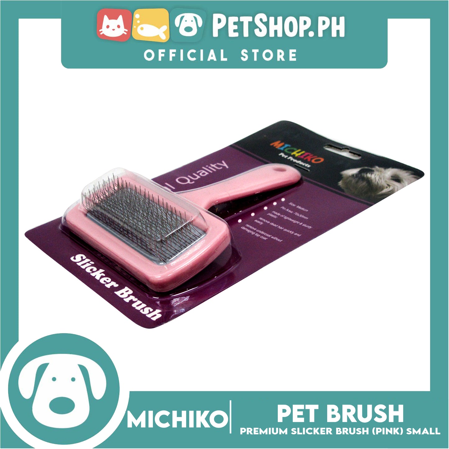 Michiko Slicker Brush Pink Color (Small) Pet Brush, Pet Grooming
