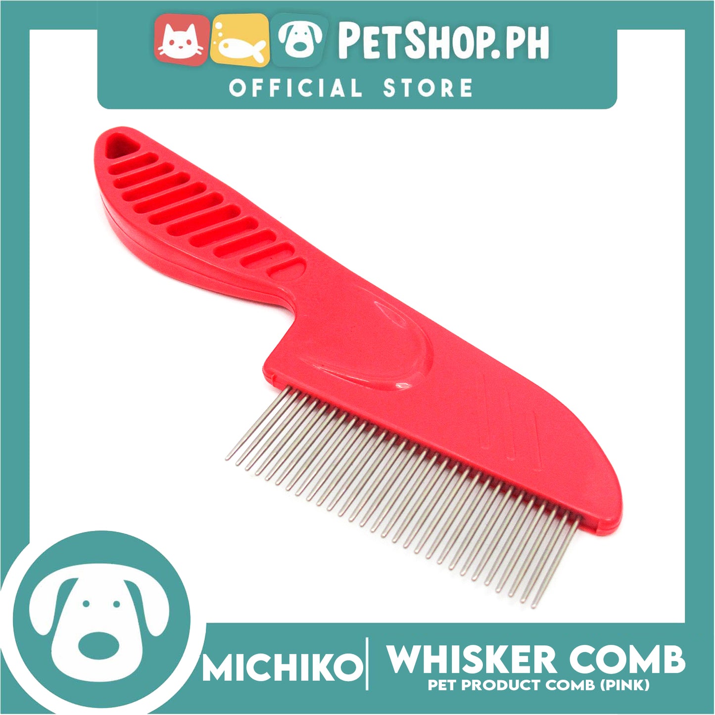 Michiko Pet Whisker Comb (Pink) Pet Flea Comb, Pet Grooming