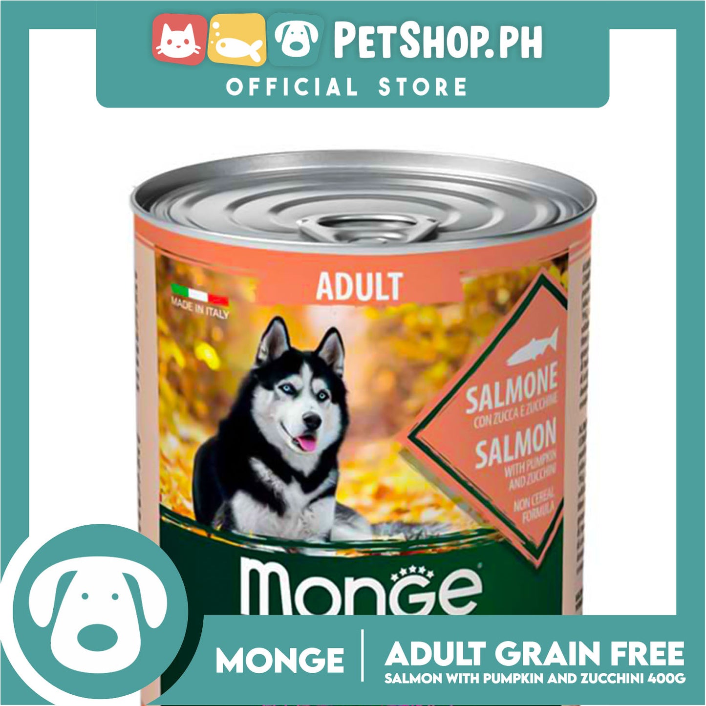 Monge Natural Superpremium Wild Feed The Instinct, Grain Free Wet Dog Food For Adult 400g (Salmon) Chunks Irregular Cut In Gravy, Dog Canned Food