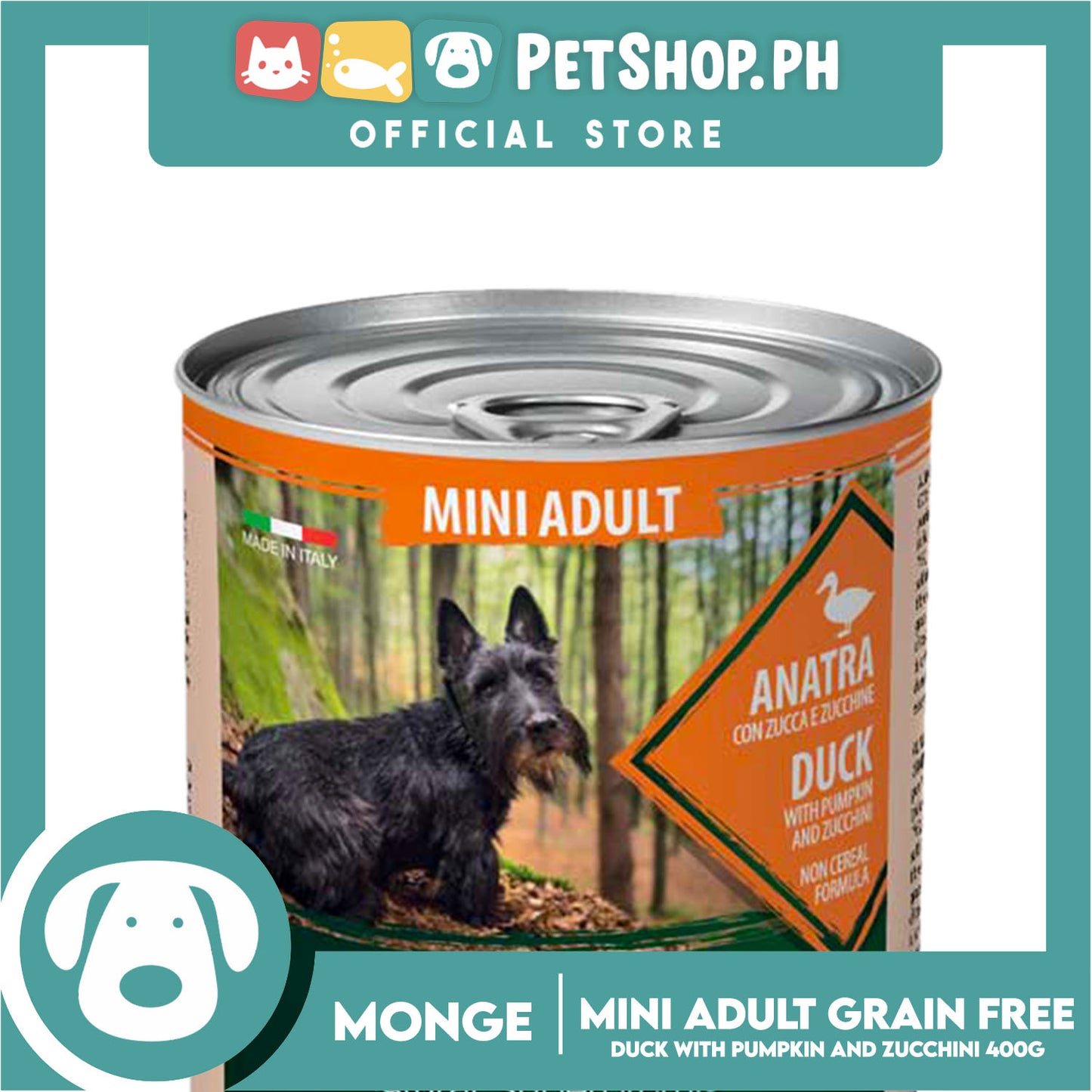 Monge Natural Superpremium BWild Feed The Instinct Grain Free Wet Dog Food For Mini Adult 400g (Anatra, Duck) Chunks Irregular Cut In Gravy, Dog Canned Food