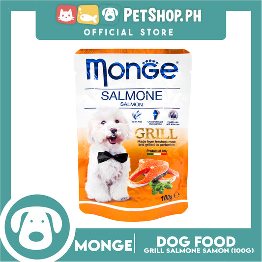 Monge Pouch Grill Chunkies Dog Food 100g (Salmon) Grain Free And Helps Dog Shiny Hair