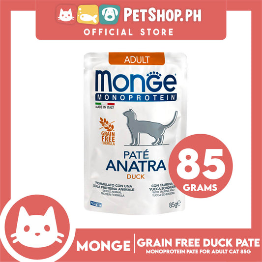 Monge Monoprotein Pate Wet Cat Food In Pouch For Adult, Grain Free 85g (Pate Anatra, Duck)