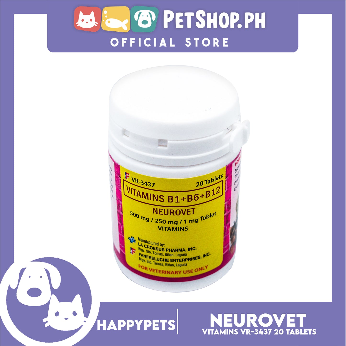 Happy Pets Neurovet Vitamins B1 + B6 + B12 20 Tablets for Dogs and Cats