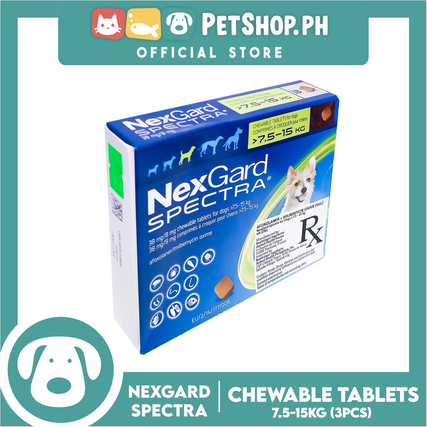 NexGard Spectra Chewable Tablets For Dogs Medium 7.5-15kg 38mg/ 8mg (3 Tablets) For Dogs Protection