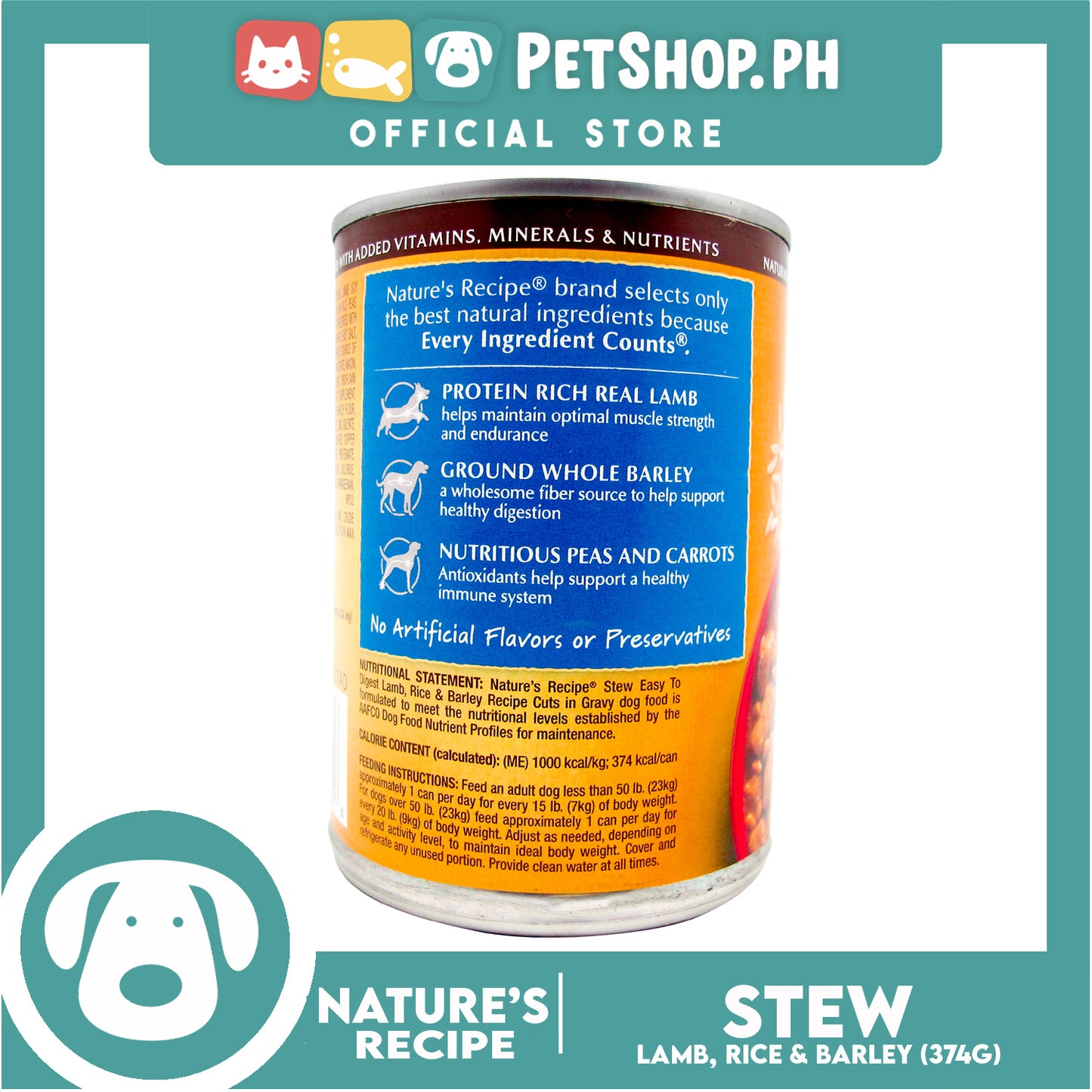 Nature's Recipe Stew Lamb, Rice and Barley Recipe Cuts in Gravy 374g