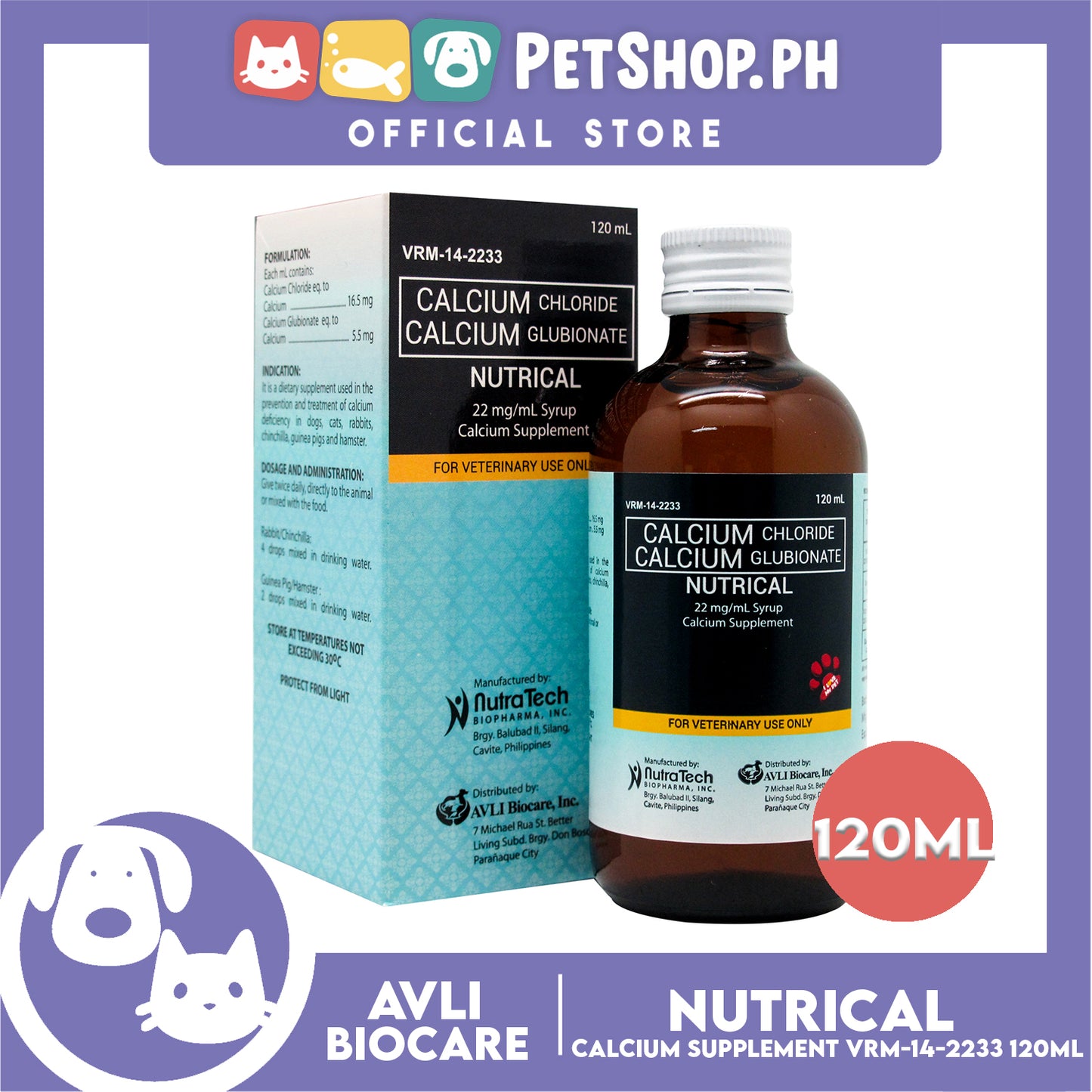 Nutrical Calcium Supplement, Calcium Chloride and Calcium Glubionate 120ml VRM-14-2233