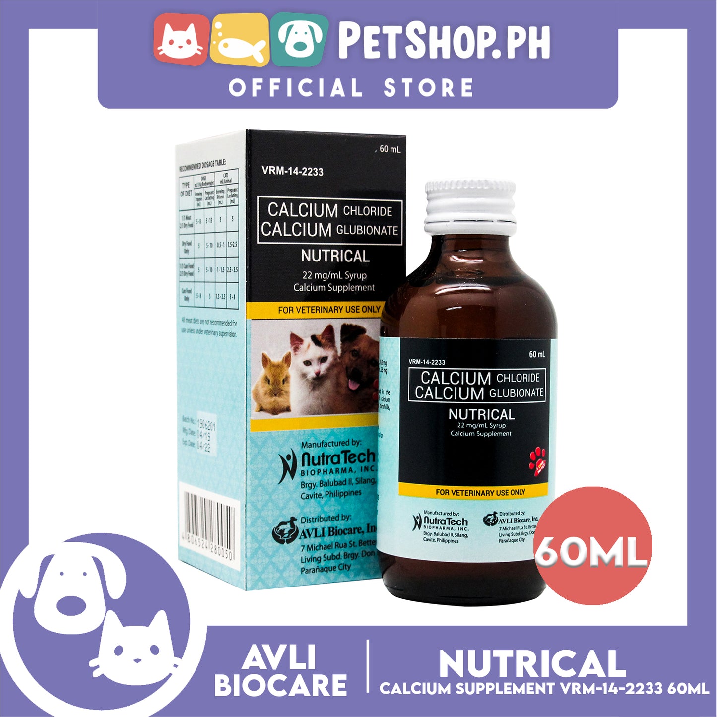 Nutrical Calcium Supplement VRM-14-2233 60ml for Pets Dietary Supplement