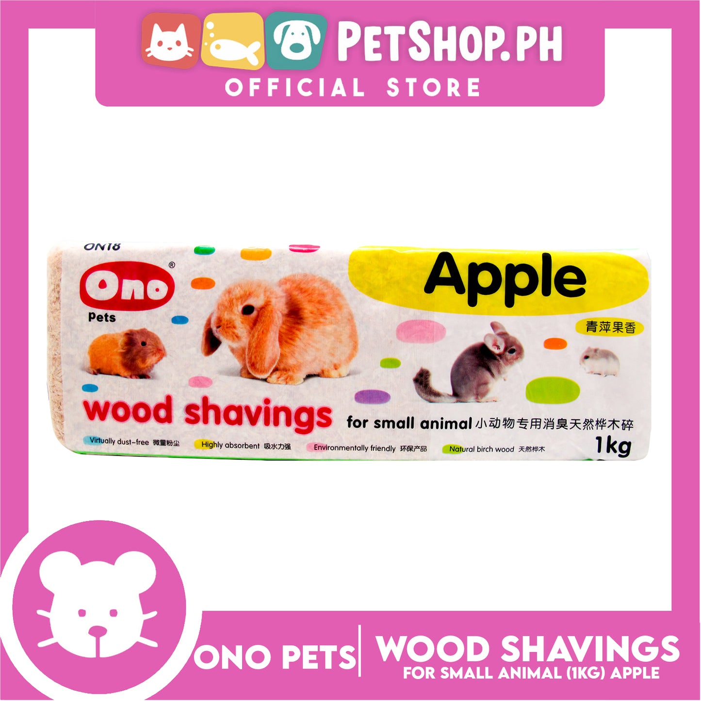 Ono Pets Wood Shavings Apple 1kg