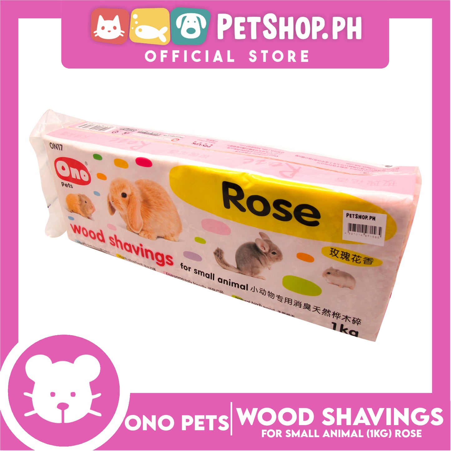 Ono Pets Wood Shavings Rose 1kg