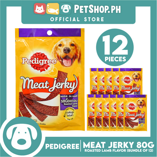 12pcs Pedigree Meat Jerky Roasted Lamb Flavor 80g Dog Treats, Soft Chew