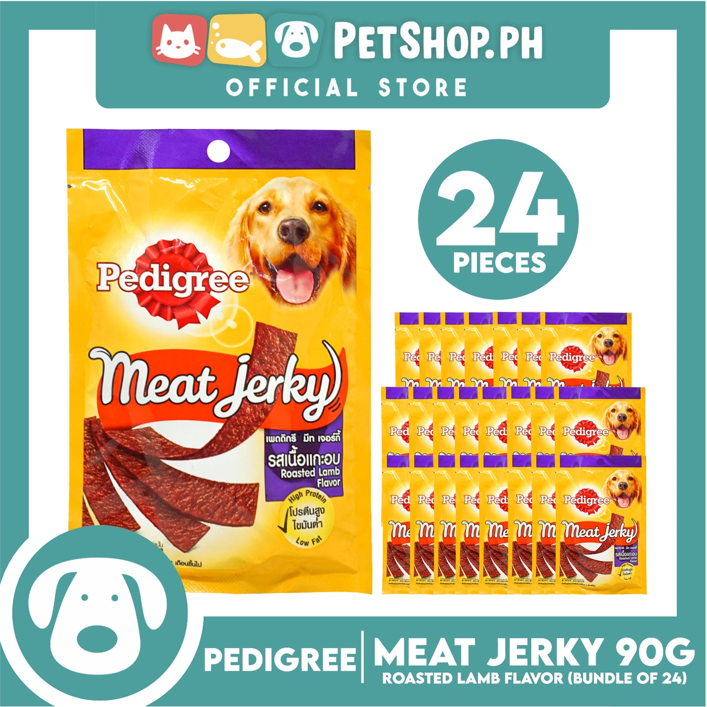 24pcs Pedigree Meat Jerky Roasted Lamb Flavor 80g Dog Treats, Soft Chew