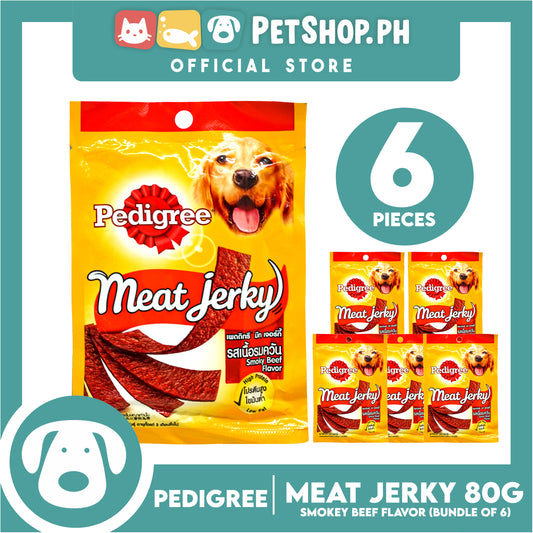 6pcs Pedigree Meat Jerky Smokey Beef Flavor 80g Dog Treats, Soft Chew