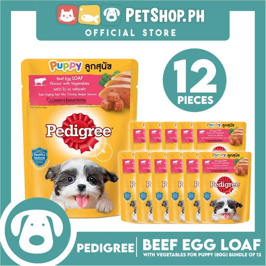 12pcs Pedigree Puppy Beef Egg Loaf Flavor With Vegetables 80g Puppy Pouch Wet Food