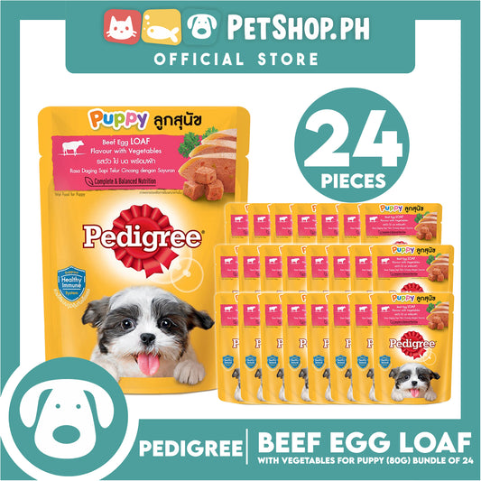 24pcs Pedigree Puppy Beef Egg Loaf Flavor With Vegetables 80g Puppy Pouch Wet Food