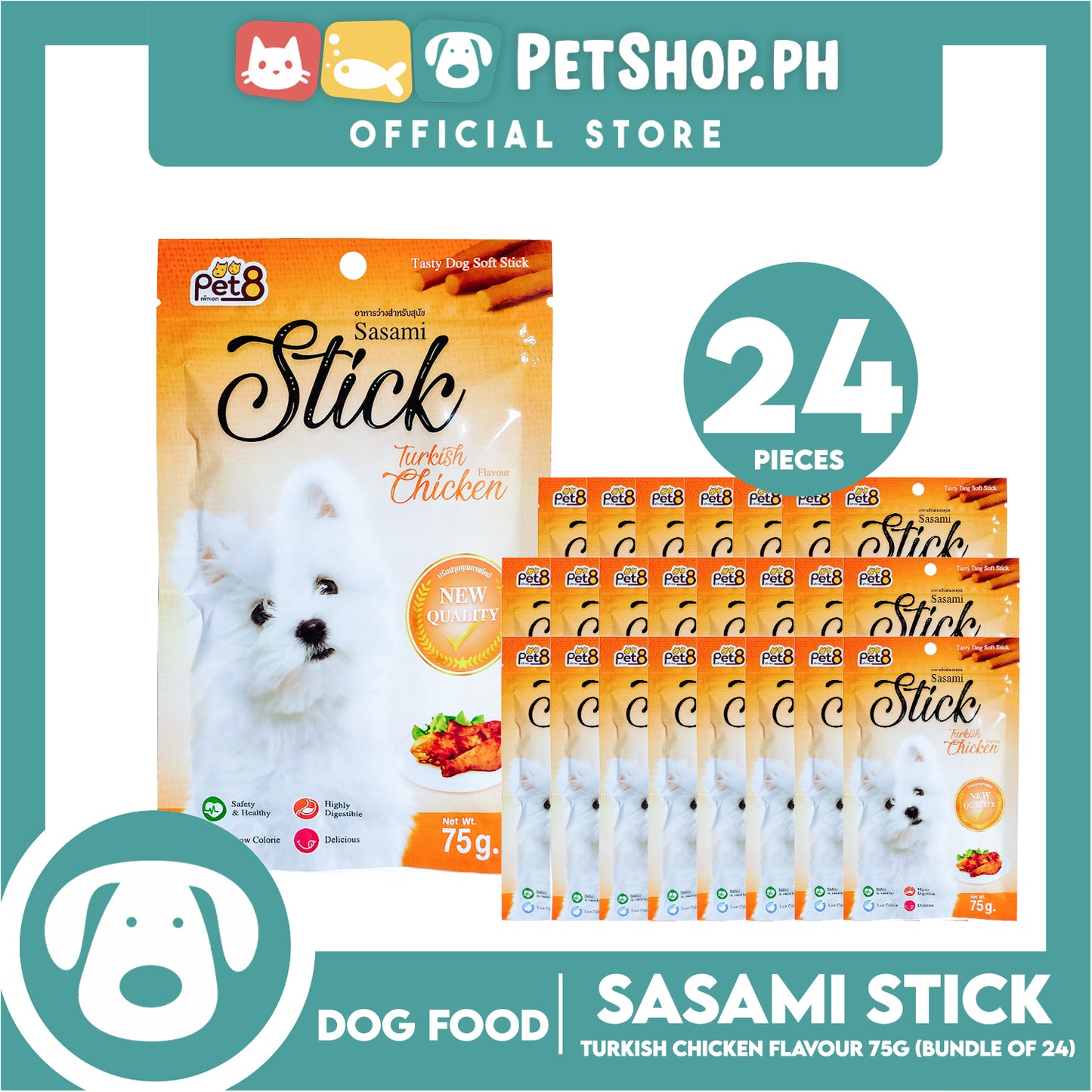 24pcs Sasami Stick Tasty Dog Soft Stick 75g Per Pack (Turkish Chicken) Dog Food, Dog Treats