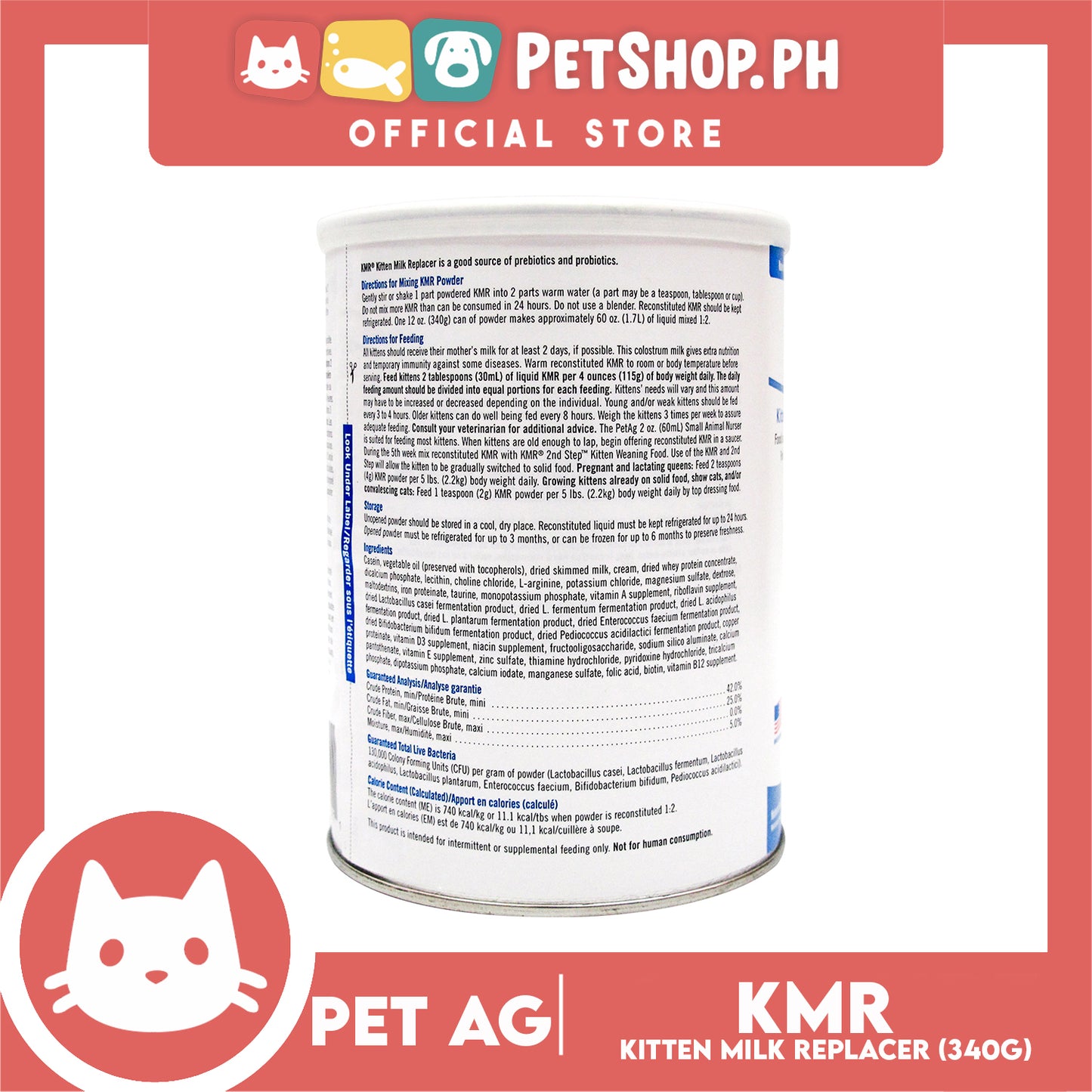 Pet Ag KMR Kitten Milk Replacer Powder 340g For Kittens Newborn To Six Weeks