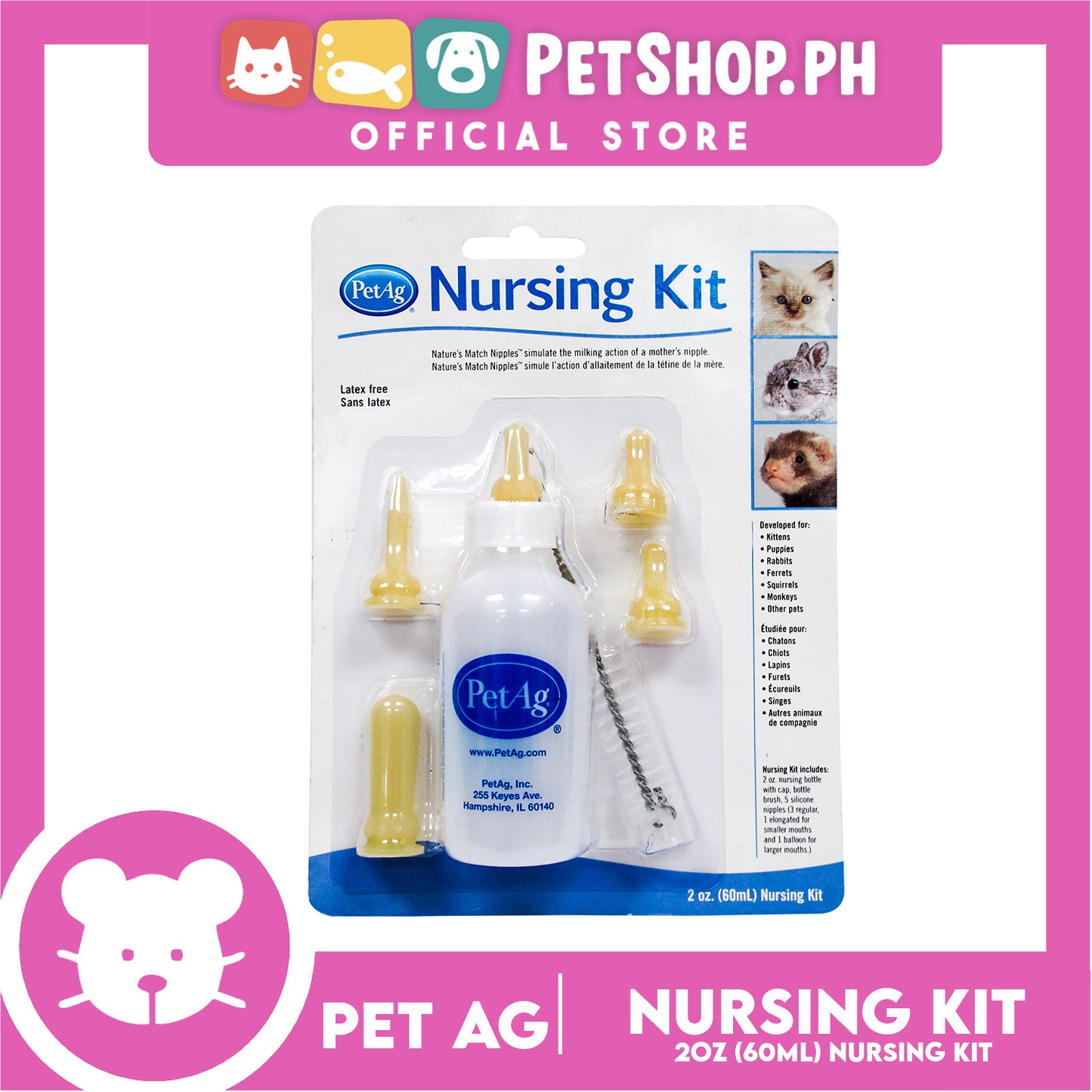 Pet Ag Nursing Kit 60ml Promote The Natural Feeding of Esbilac