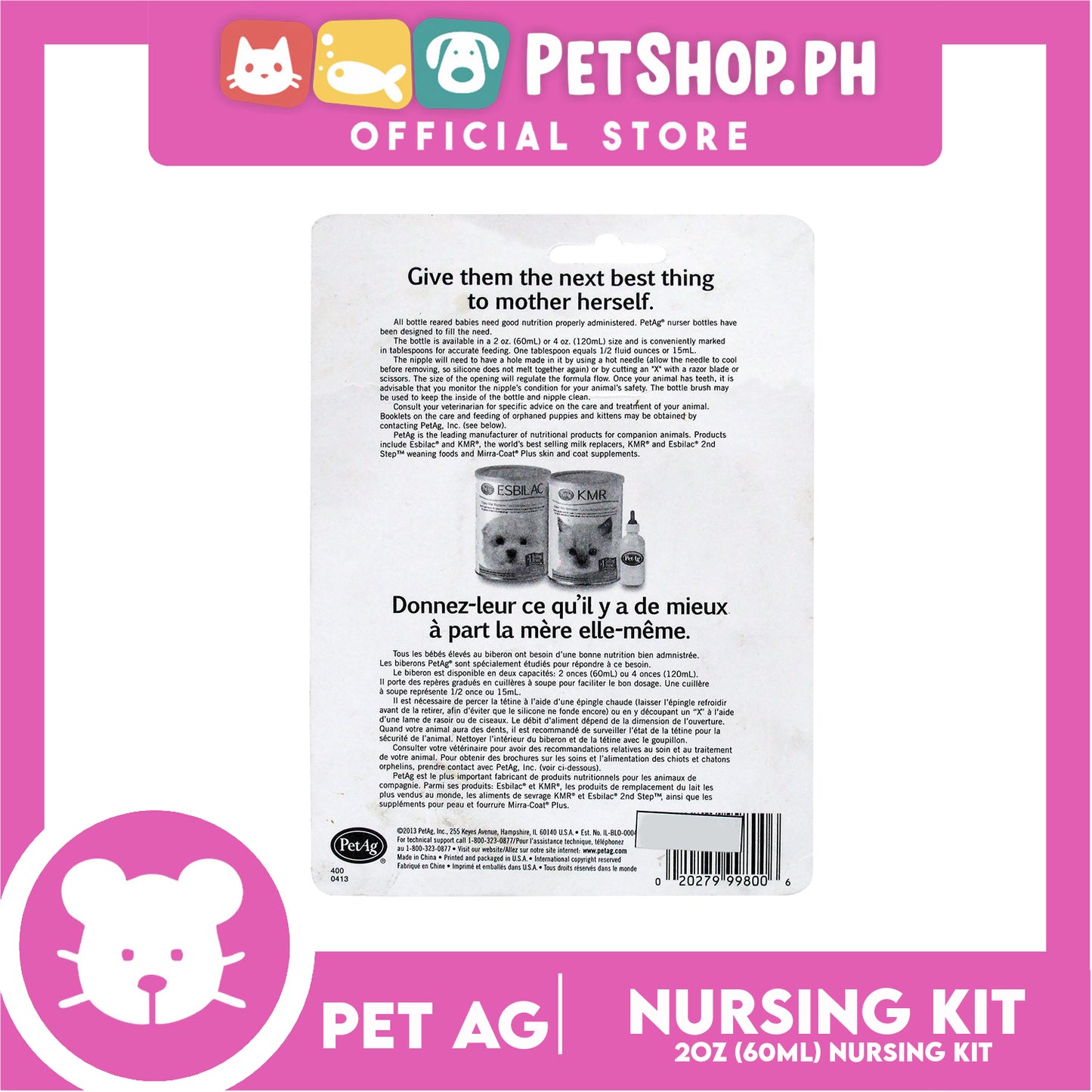 Pet Ag Nursing Kit 60ml Promote The Natural Feeding of Esbilac