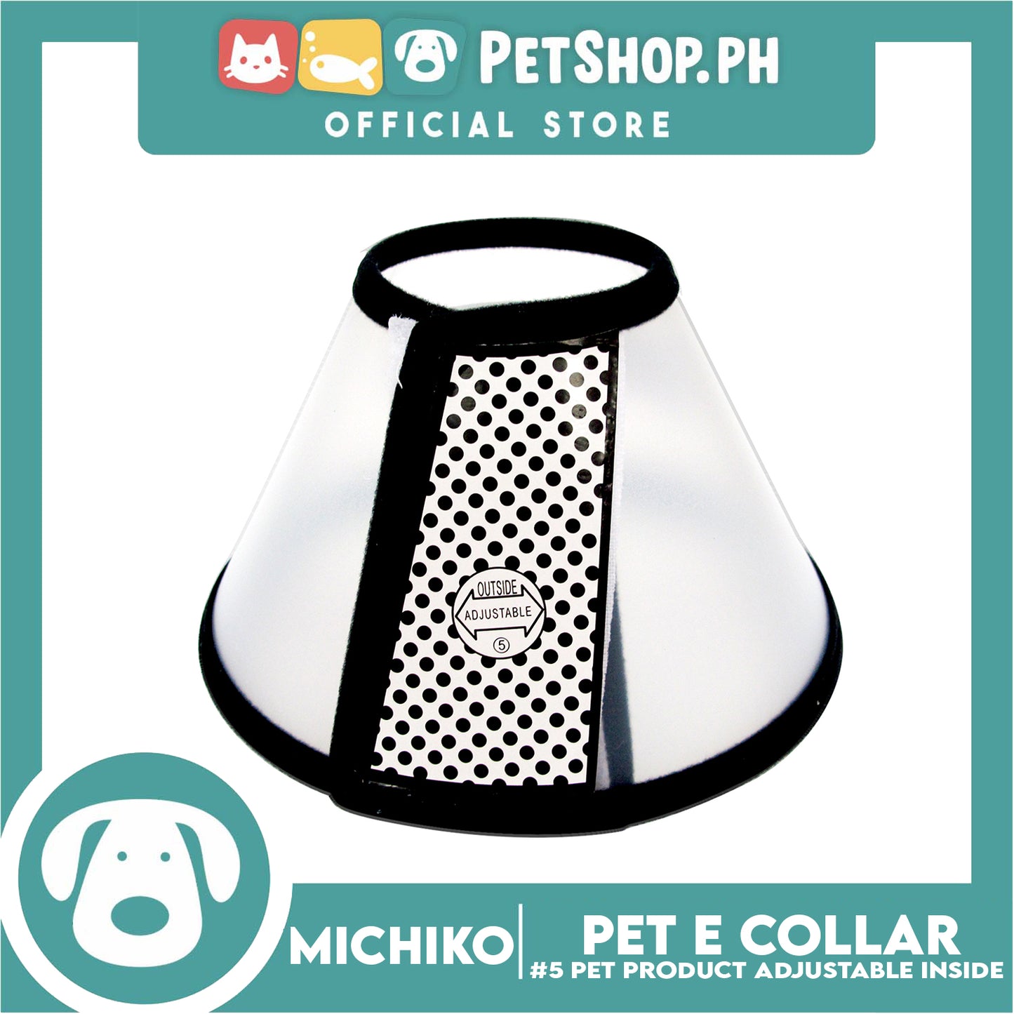 Michiko Pet E. Collar #5 Anti-Lick Anti-Bite Protection Cover Neck Cone For Cats And Dogs
