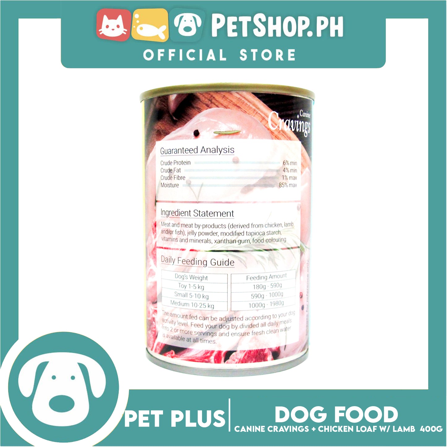 Pet Plus Canine Cravings 400g (Chicken Loaf With Lamb) Dog Canned Food