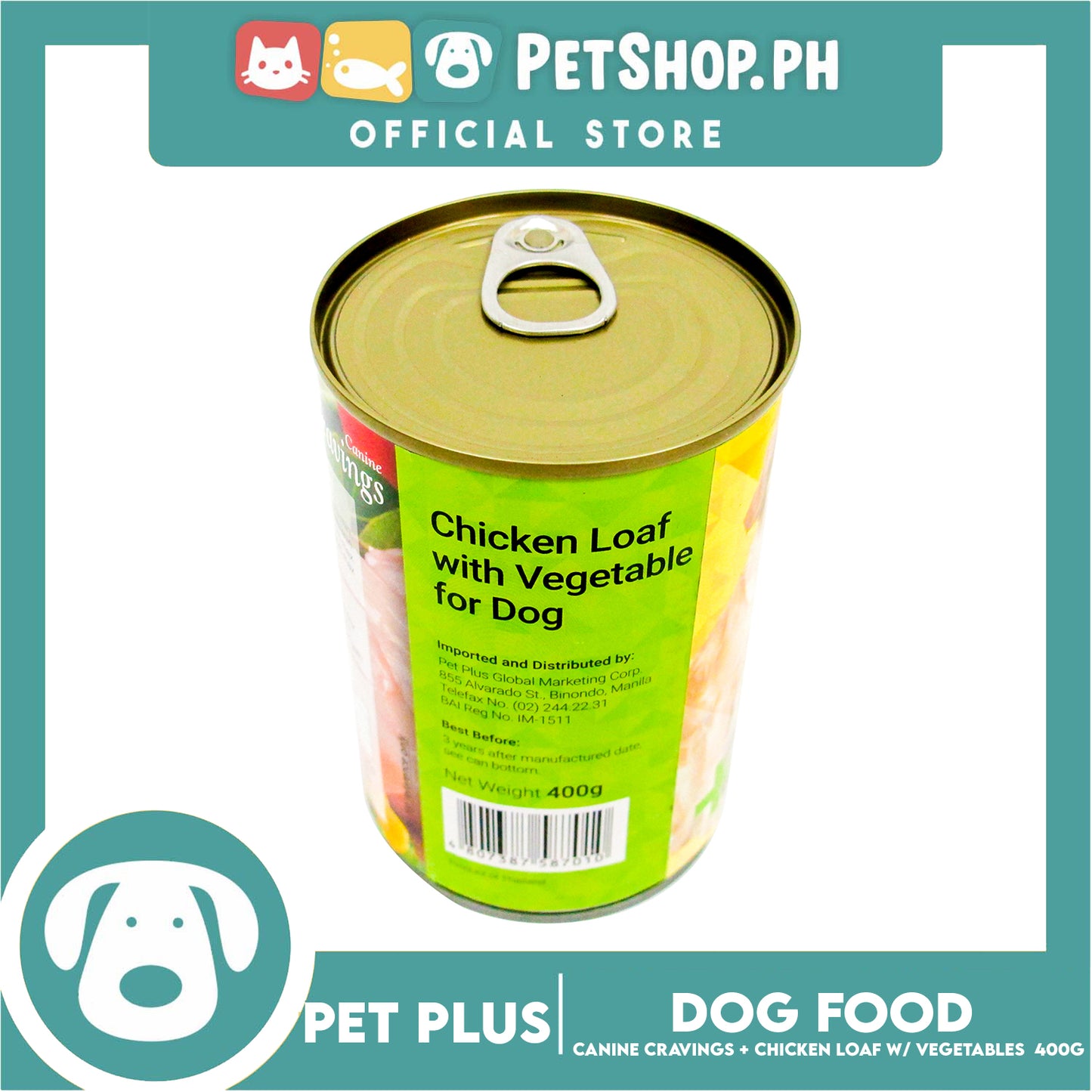 Pet Plus Canine Cravings 400g (Chicken Loaf With Vegetable) Dog Canned Food