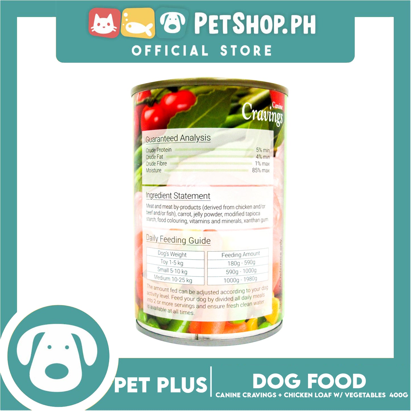 Pet Plus Canine Cravings 400g (Chicken Loaf With Vegetable) Dog Canned Food