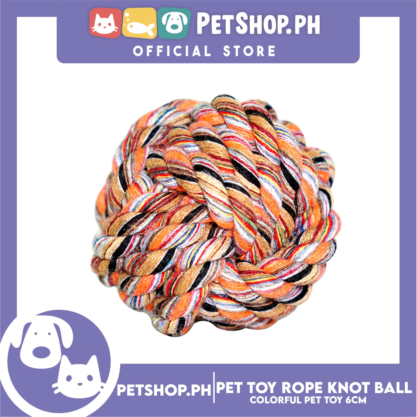 Pet Toy Colorful Rope Knot Ball 6cm for Puppies, Kittens & Small Dogs -Teething Chew Toy, Tug Toy