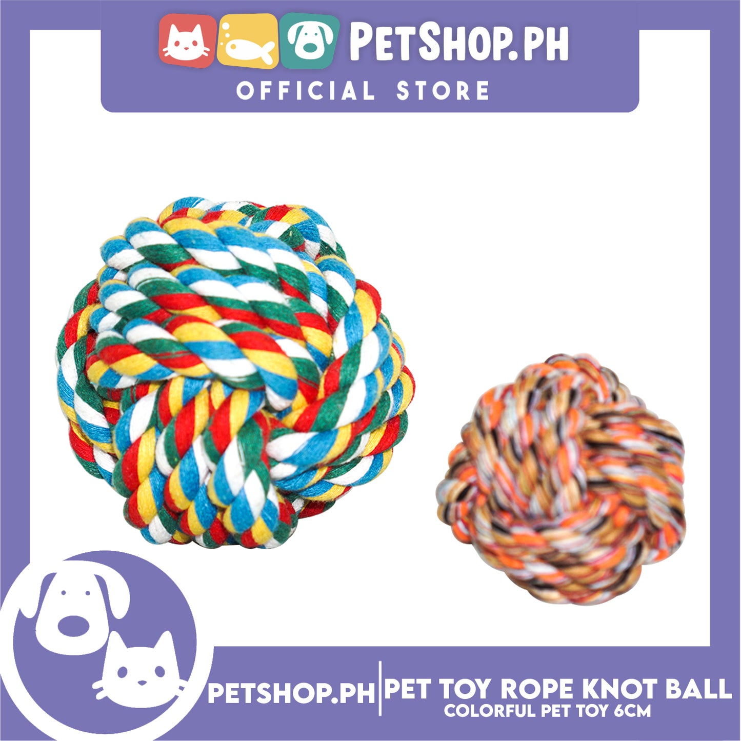 Pet Toy Colorful Rope Knot Ball 6cm for Puppies, Kittens & Small Dogs -Teething Chew Toy, Tug Toy