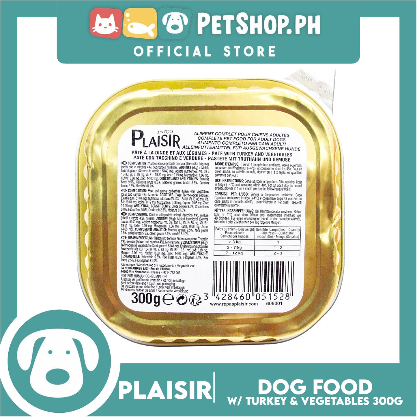 Plaisir Pate With Turkey and Vegetables 300g Dog Wet Food For Adult