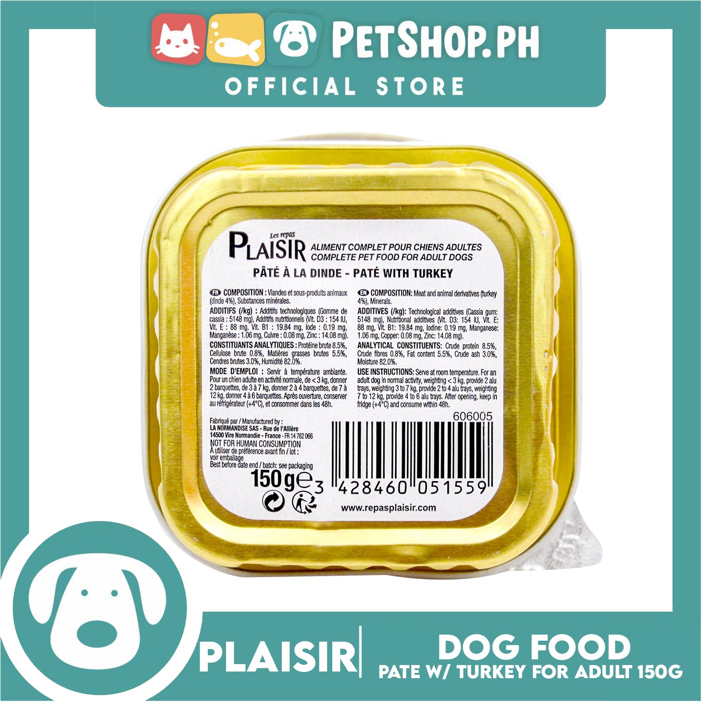 Plaisir Pate With Turkey 150g Dog Wet Food For Adult