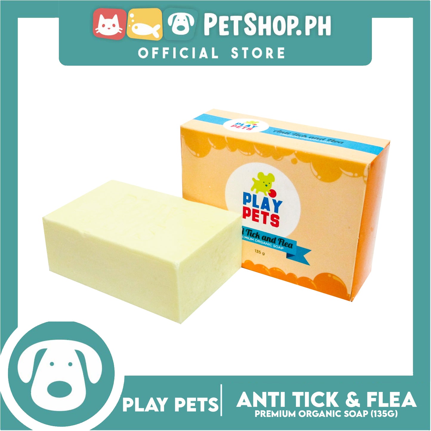 Play Pets Premium Organic Soap 135g (Anti-Tick and Flea) Dog Soap