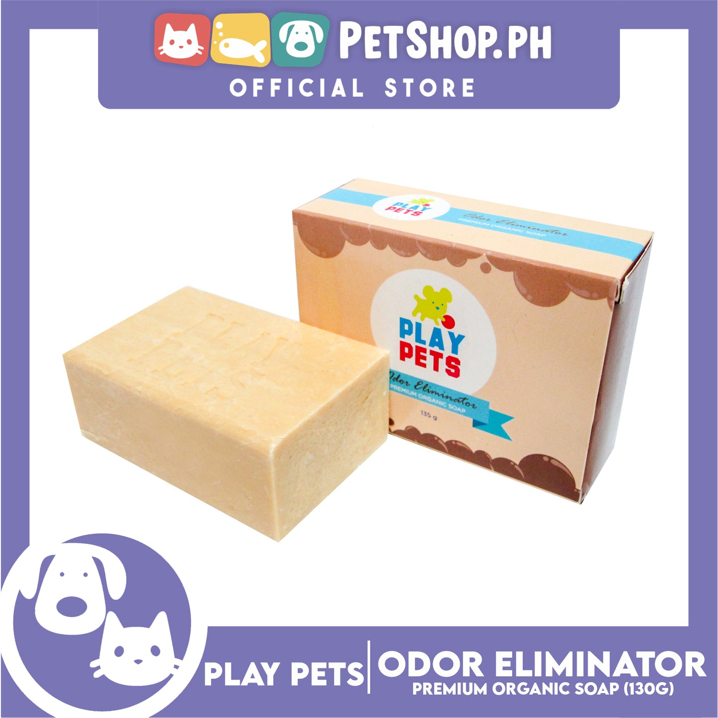 Play Pets Premium Organic Soap 135g (Odor Eliminator) Dog Soap