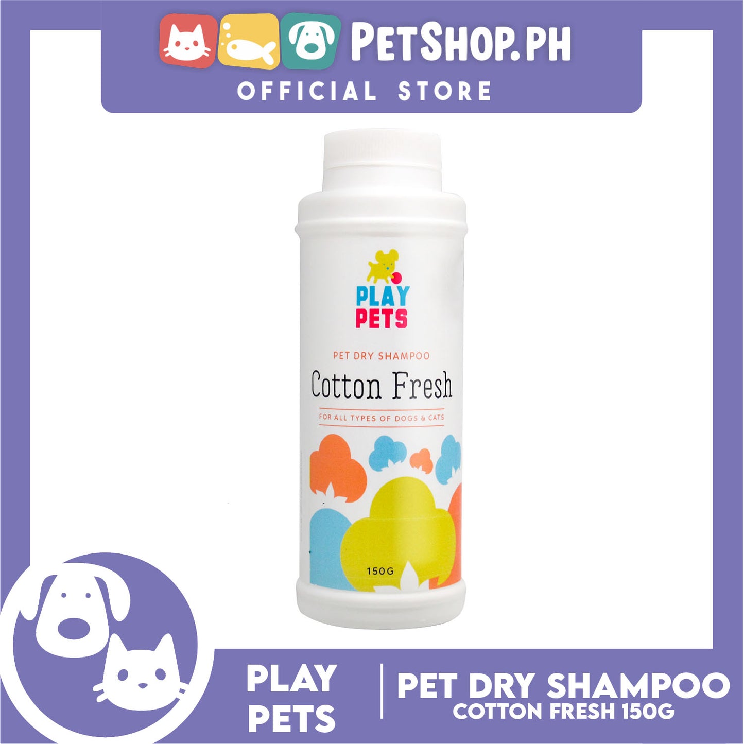 Play Pets Dry Shampoo 150g (Cotton Fresh Scent) For All Types Of Dogs And Cats