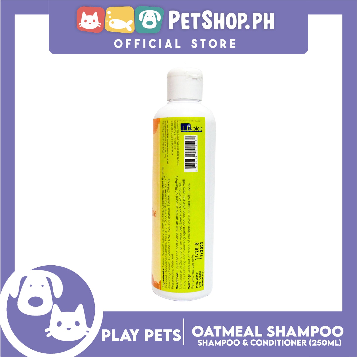 Play Pets Oatmeal Shampoo 250mL