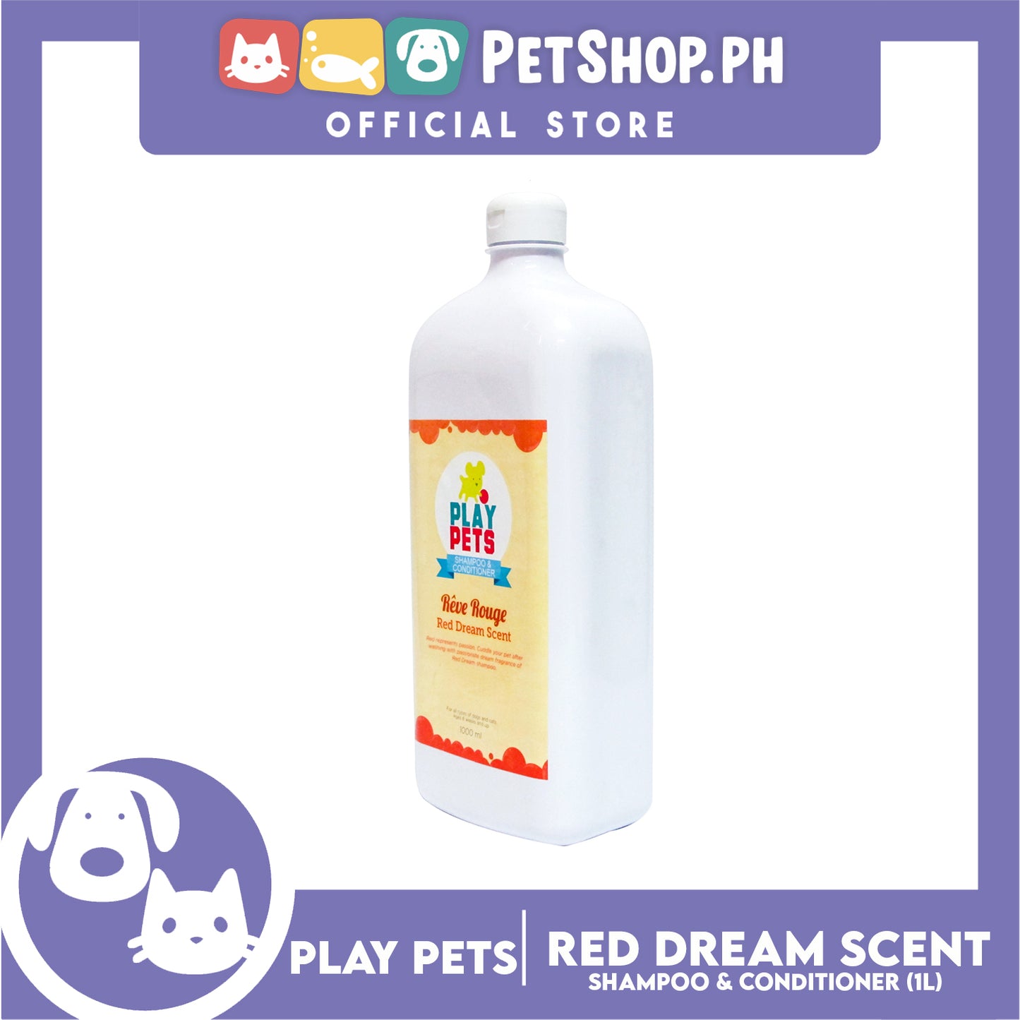Play Pets Shampoo and Conditioner 1000ml (Red Dream Scent) For All Types Of Dogs And Cats