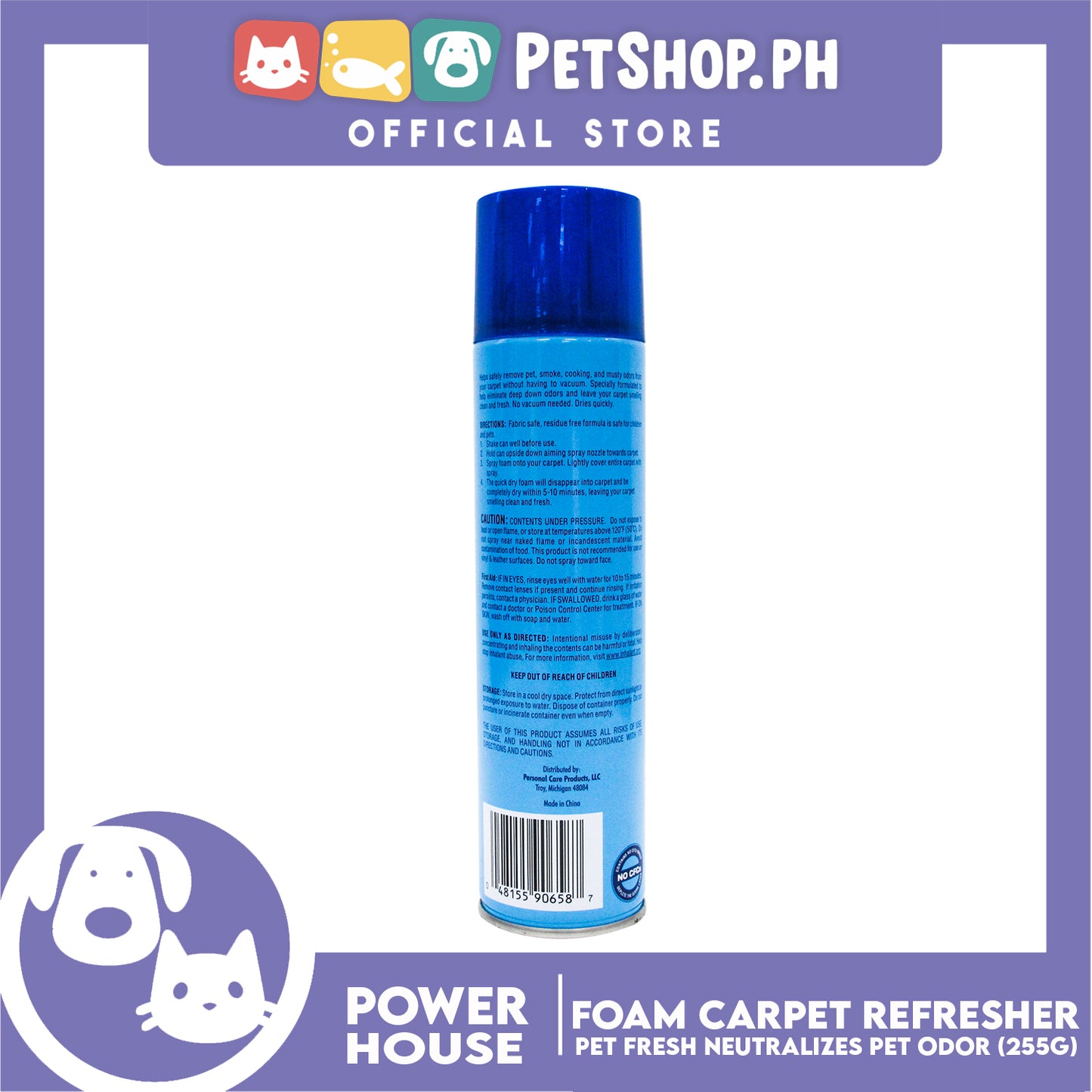 Power House Foam Carpet Refresher 9oz Pet Fresh Neutralizes Pet Odor