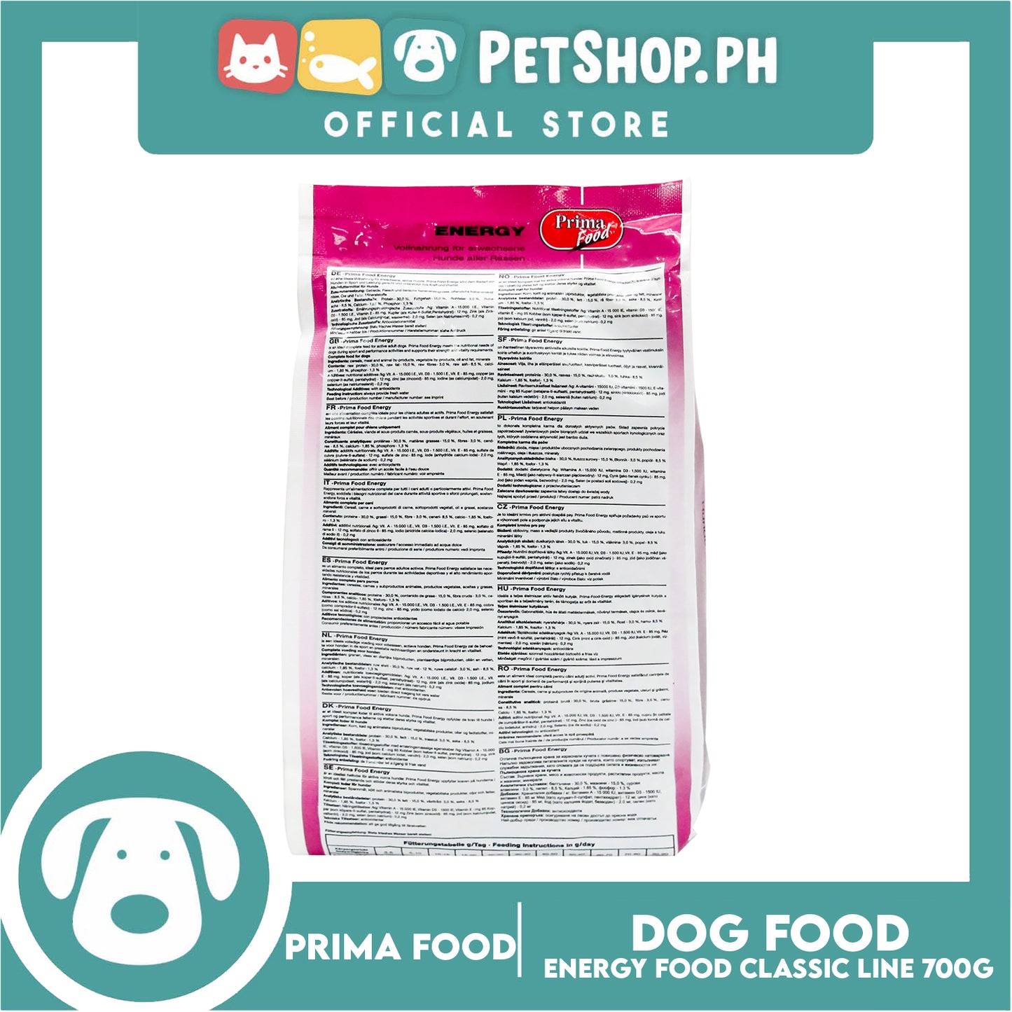 Prima Food Classic Line 700g (Energy) For Adult Dogs Of All Ages, Dog Dry Food