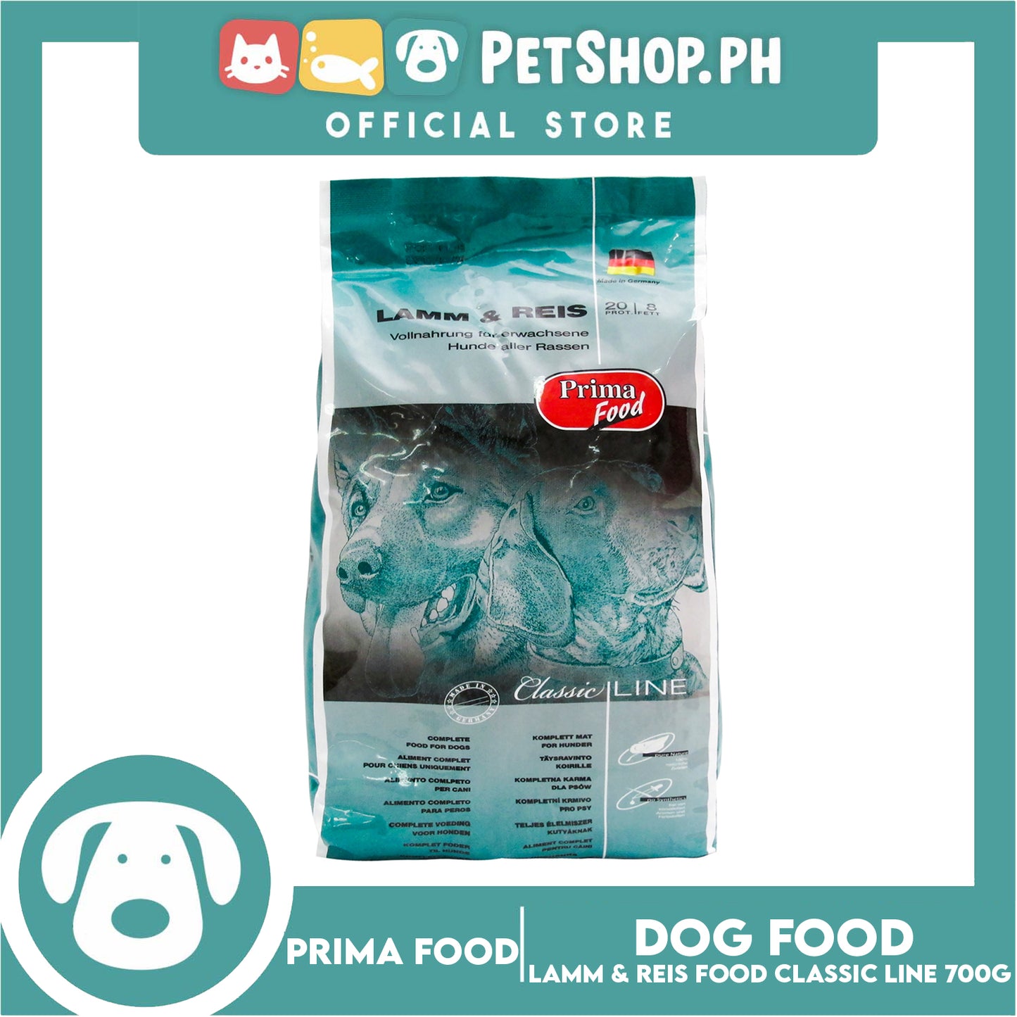 Prima Food Classic Line 700g (Lamb And Rice or Lamm And Reis) For Adult Dogs Of All Ages, Dog Dry Food