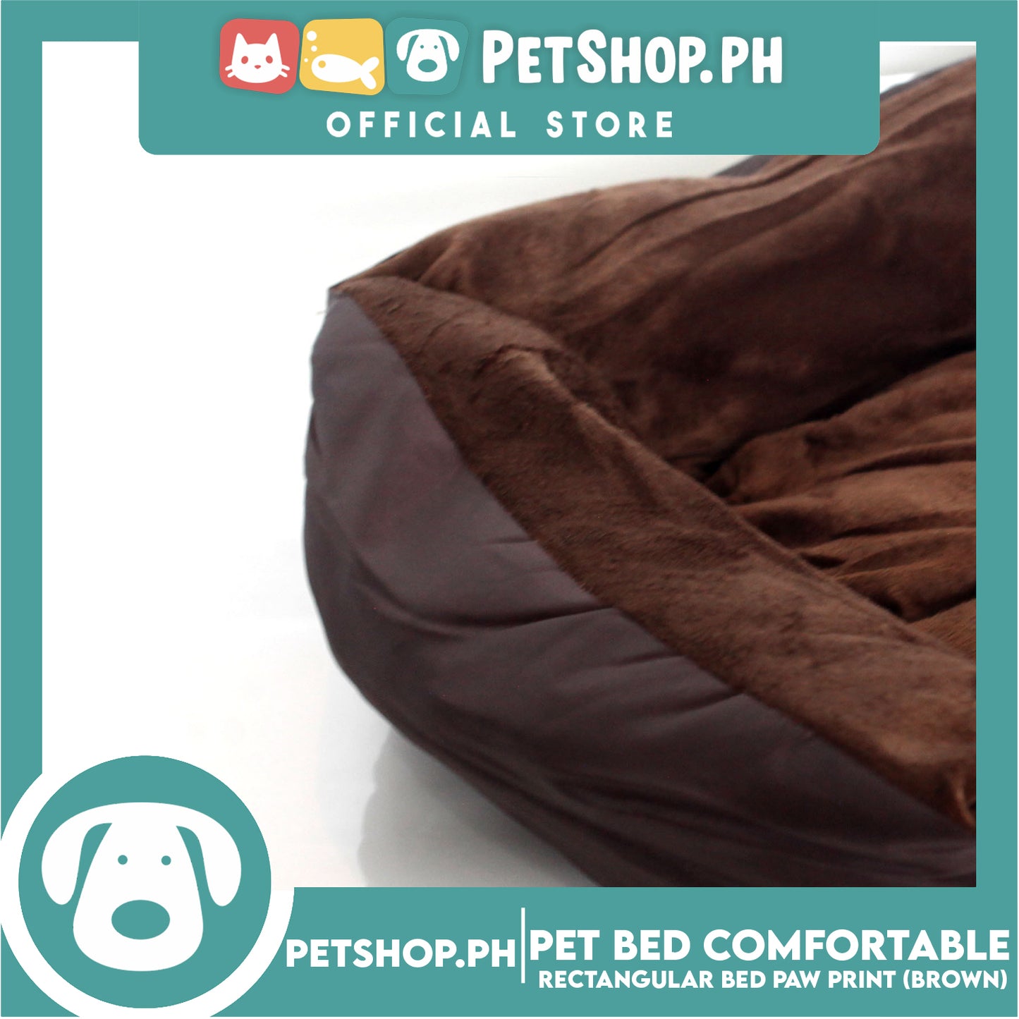 Pet Bed Comfortable Rectangular Pet Bed with Paw Print 62x50x12cm Medium for Dogs & Cats (Brown)