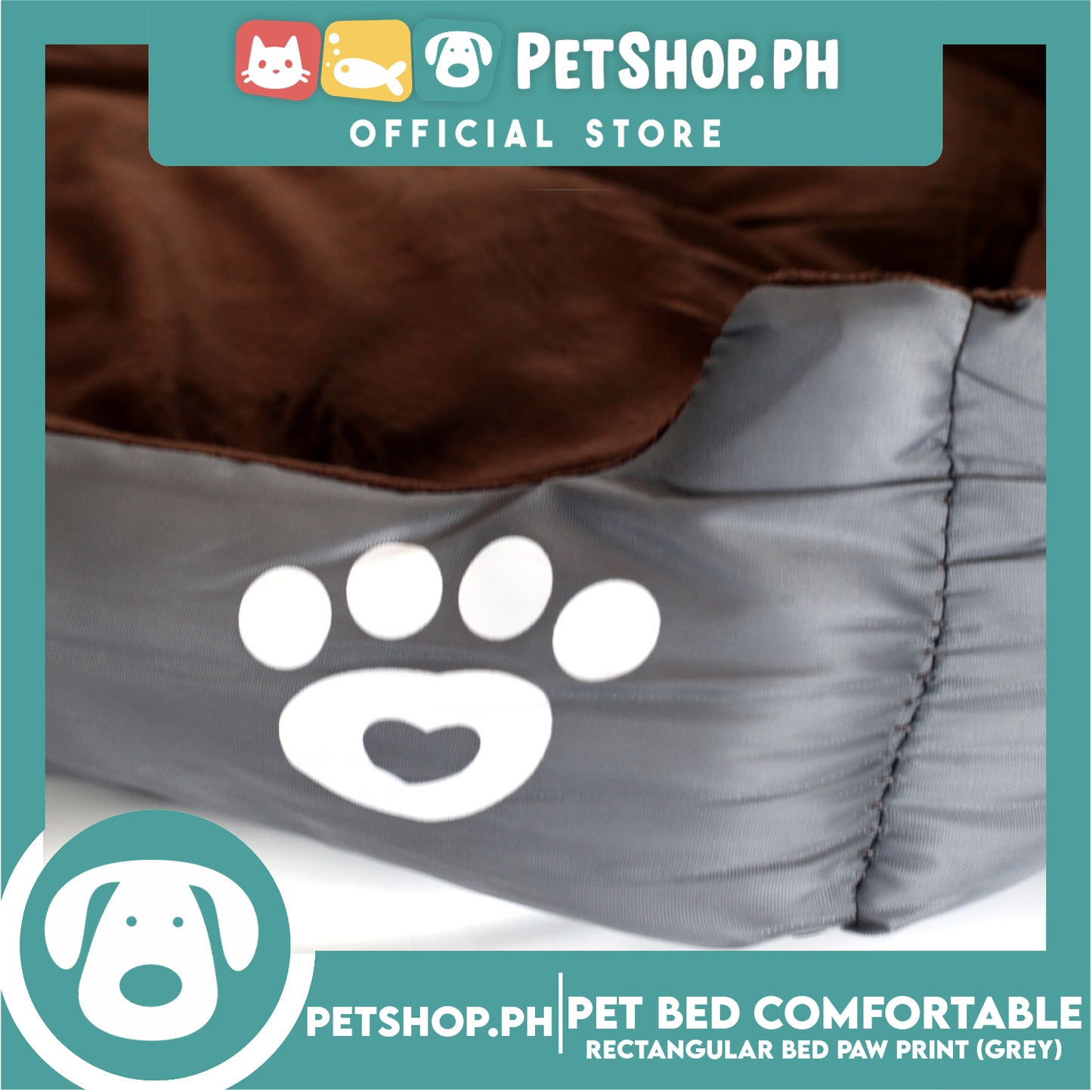 Pet Bed Comfortable Rectangular Pet Bed with Paw Print 62x50x12cm Medium for Dogs & Cats (Gray)