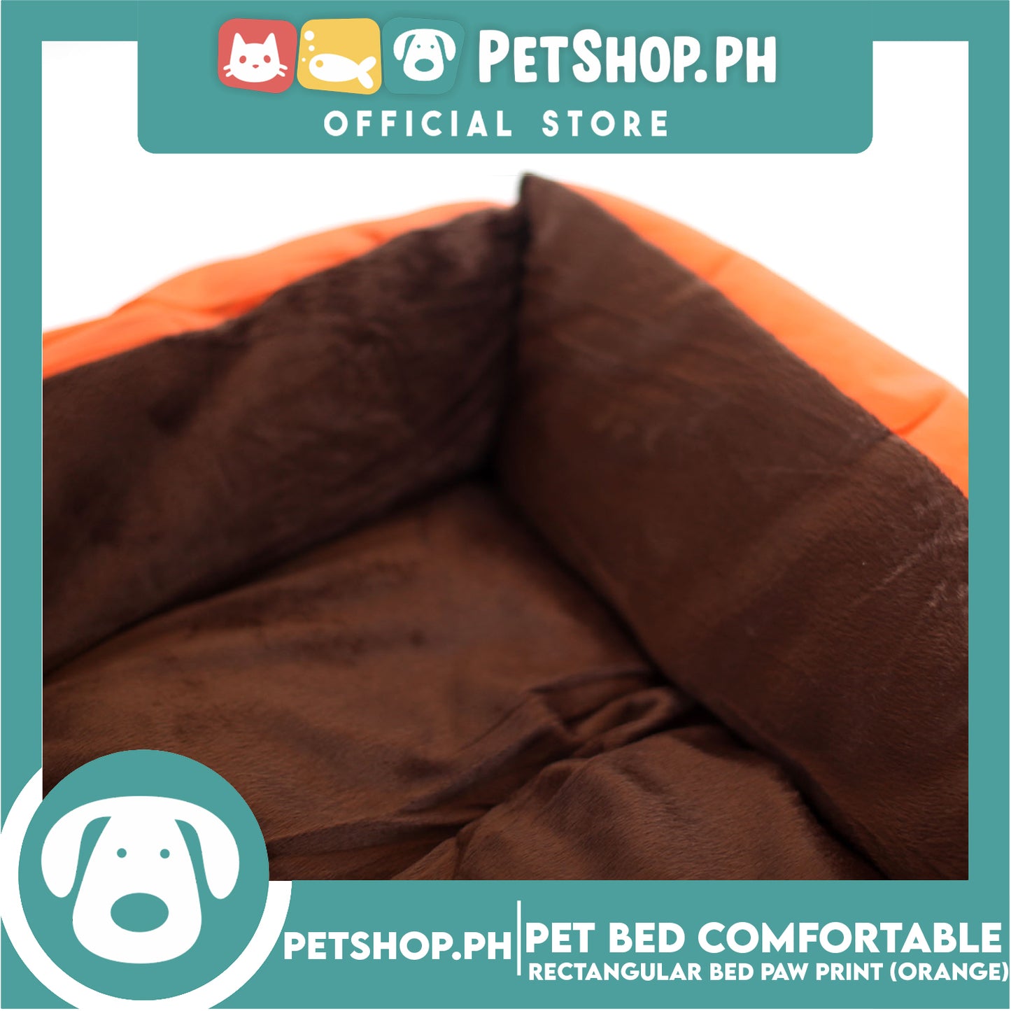Pet Bed Comfortable Rectangular Pet Bed with Paw Print 72x58x10cm Large for Dogs & Cats (Orange)