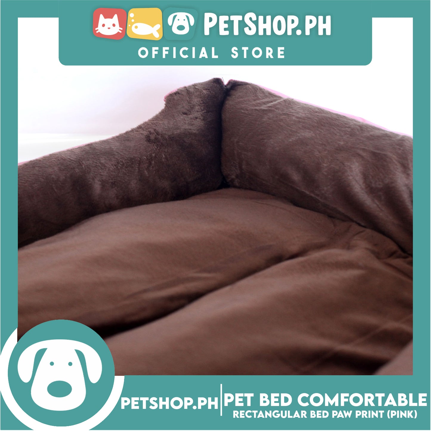 Pet Bed Comfortable Rectangular Pet Bed with Paw Print 62x50x12cm Medium for Dogs & Cats (Pink)