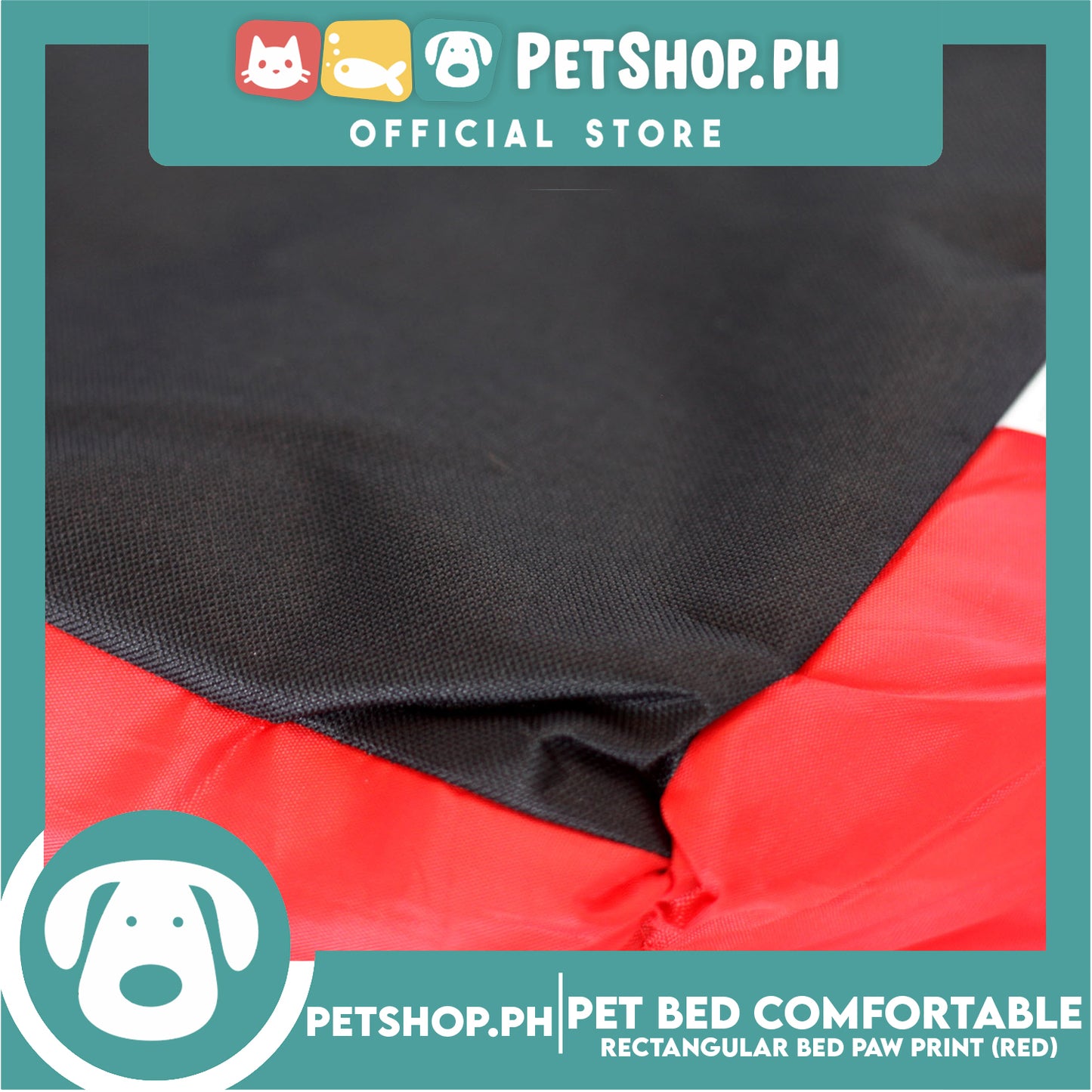 Pet Bed Comfortable Rectangular Pet Bed with Paw Print 62x50x12cm Medium for Dogs & Cats (Red)