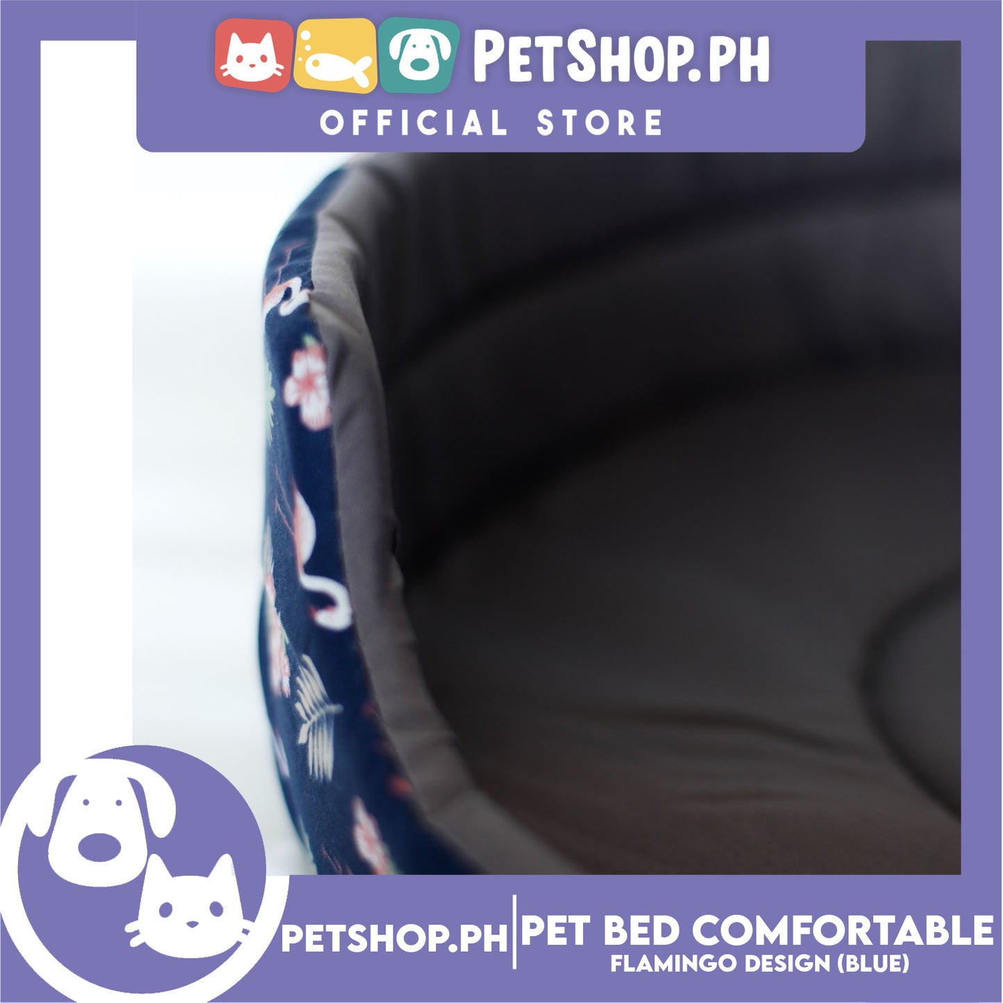 Pet Bed Comfortable Sleeping Bed with Flamingo Design 50x40x12cm for Dogs & Cats Blue