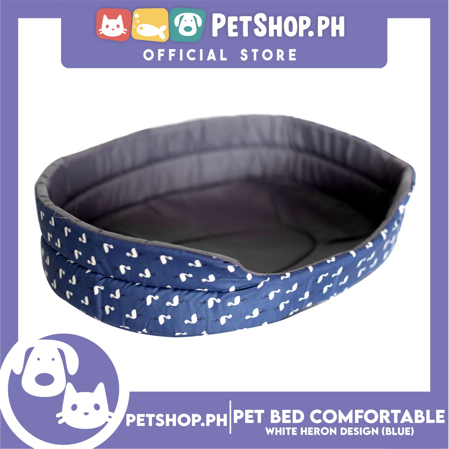 Pet Bed Comfortable Sleeping Bed with White Heron Design 43x30x10cm for Dogs & Cats Blue